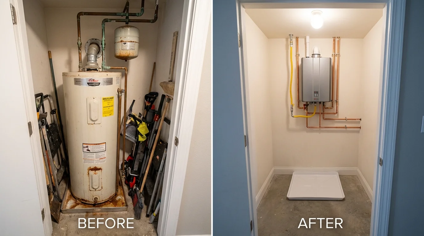 Tank water heater versus wall-mounted tankless unit comparison for Sullivans Island, SC homeowners